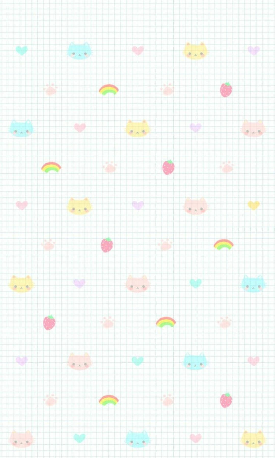 Sweety Pastel Haven, pastel-colored kawaii cat faces, rainbows, HD Phone Wallpaper