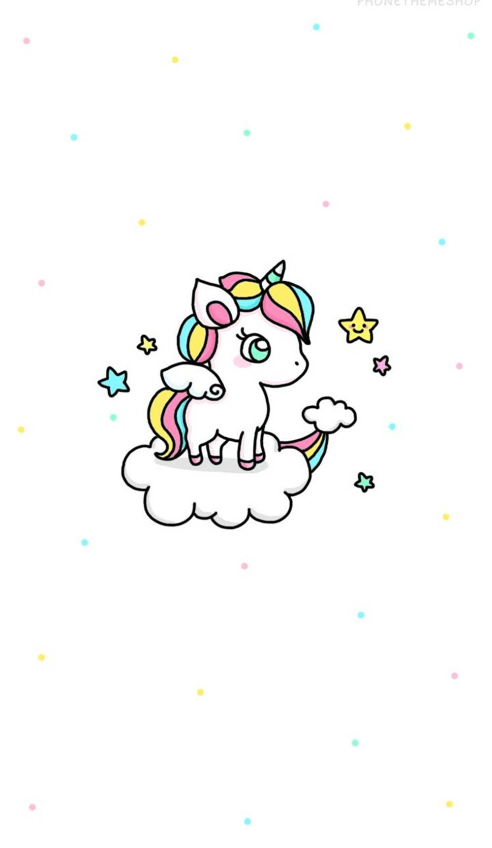 cute cartoon unicorn, rainbow mane and tail, fluffy cloud, HD Phone Wallpaper