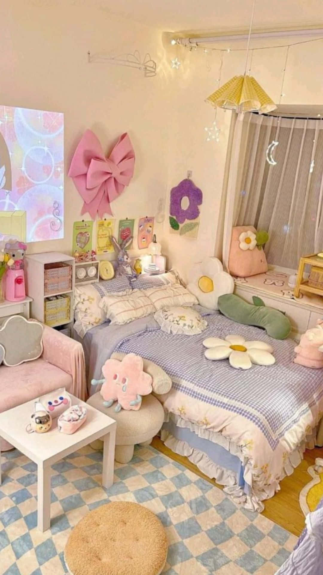 pastel pink, pastel blue, oversized floral pillows, Full HD Phone Wallpaper