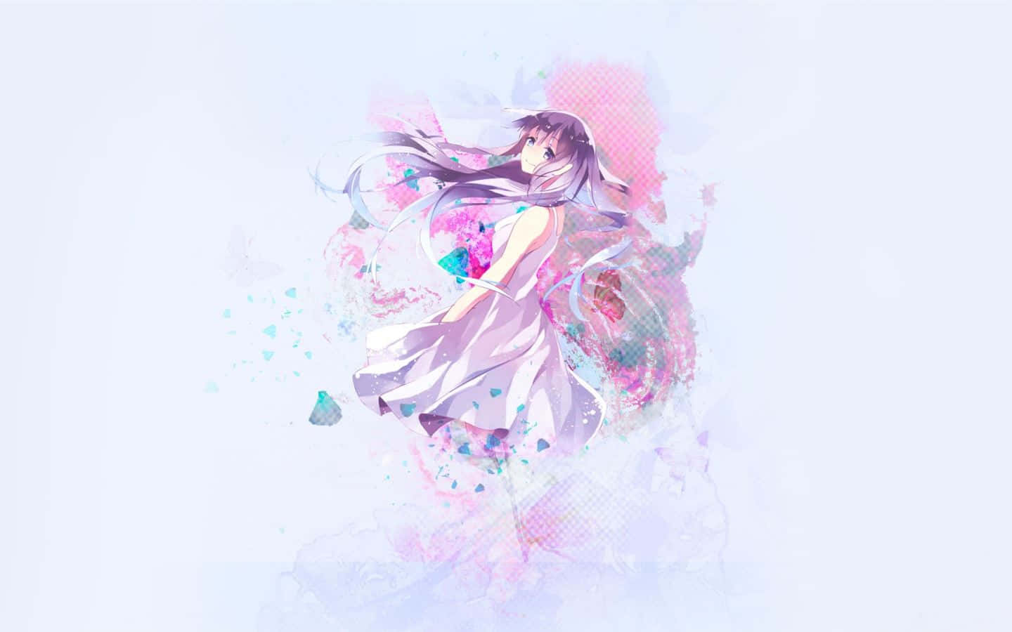 kawaii pastel laptop, anime girl, flowing hair, HD Desktop Wallpaper