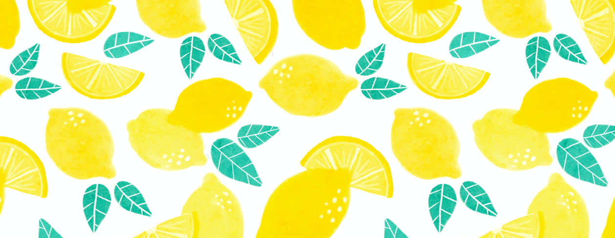 kawaii pastel laptop, lemons and leaves pattern, vibrant yellow, SD Desktop Wallpaper