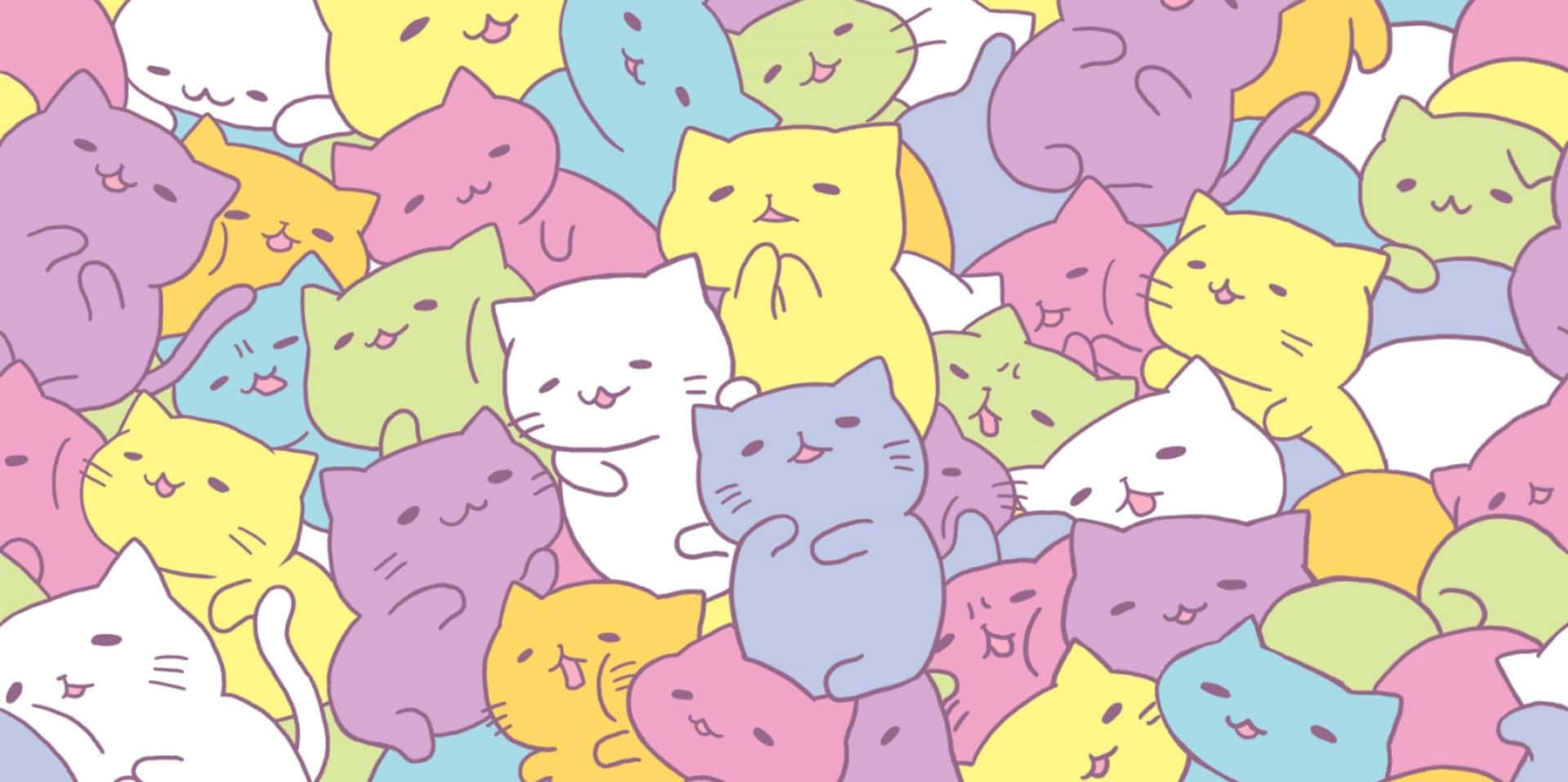 kawaii pastel laptop, pastel-colored cartoon cats, playful pattern, Full HD Desktop Wallpaper