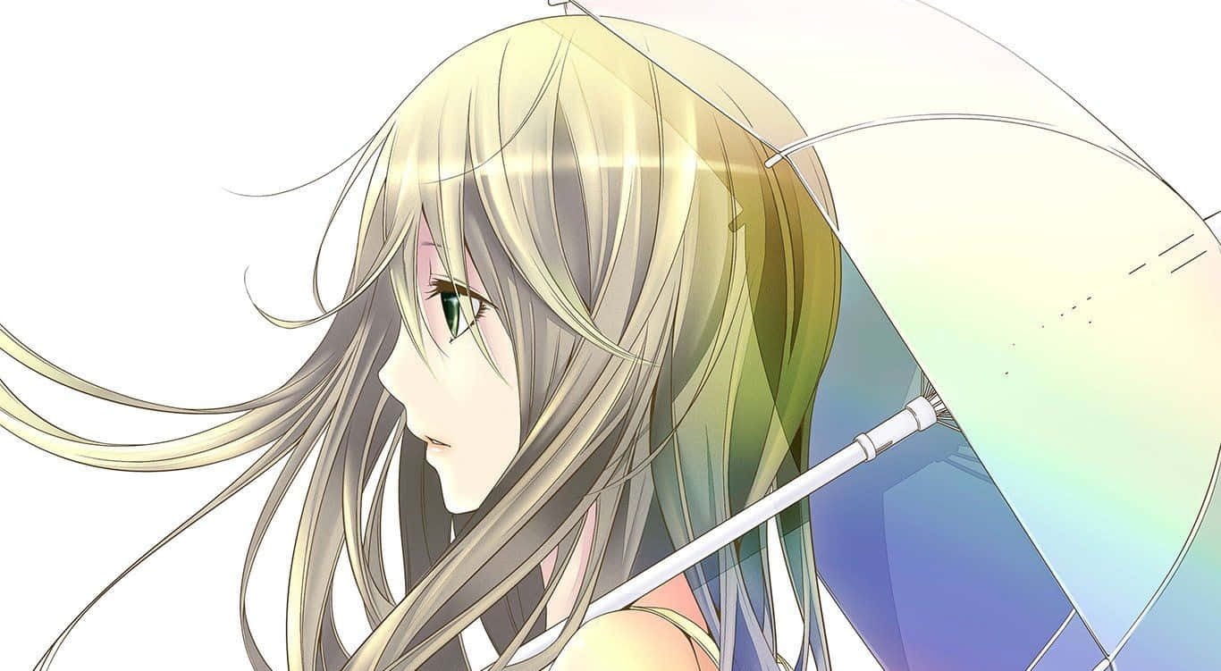 kawaii pastel laptop, anime girl, flowing blonde hair, HD Desktop Wallpaper