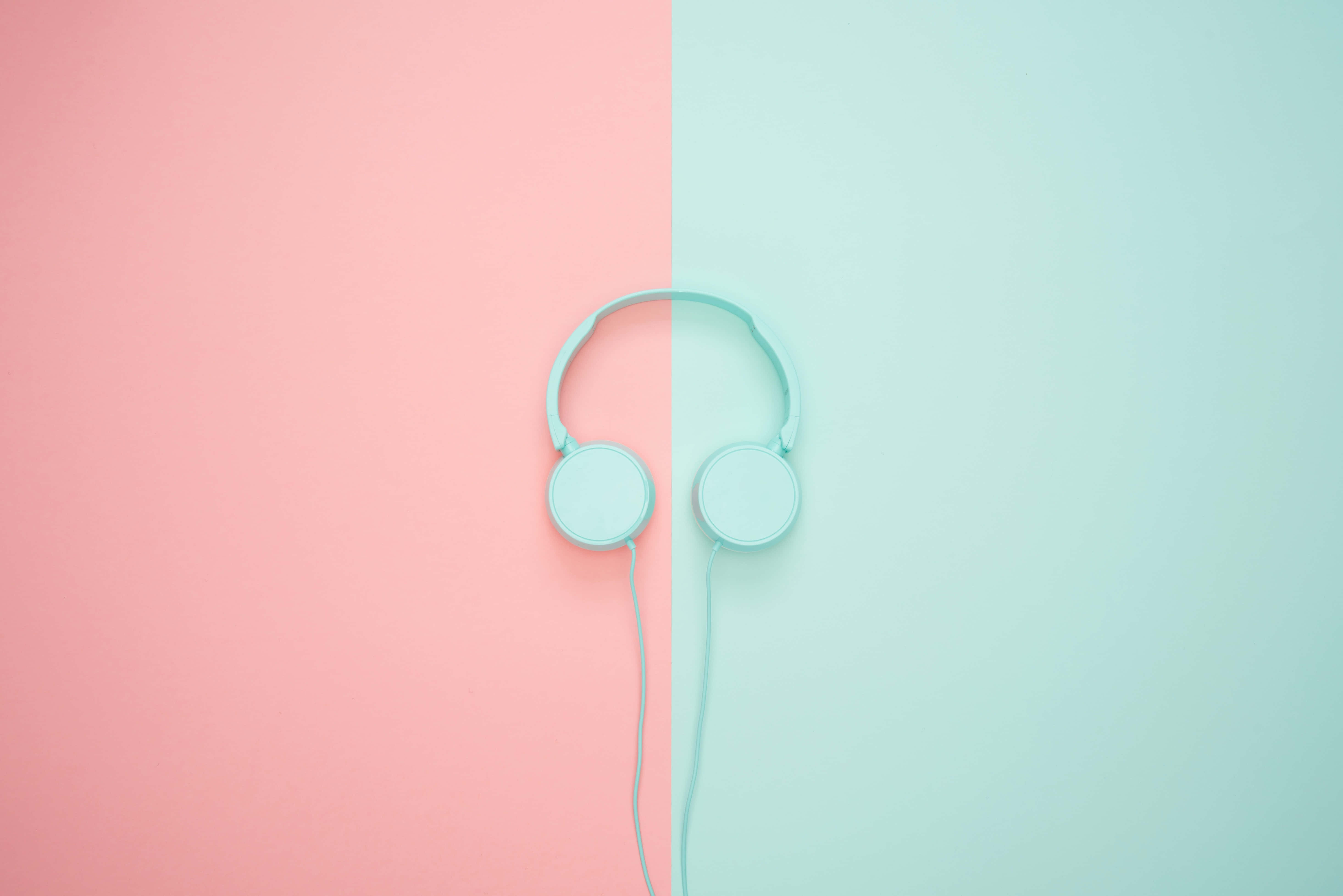 pastel pink, mint green, light blue headphones, 5K Desktop Wallpaper
