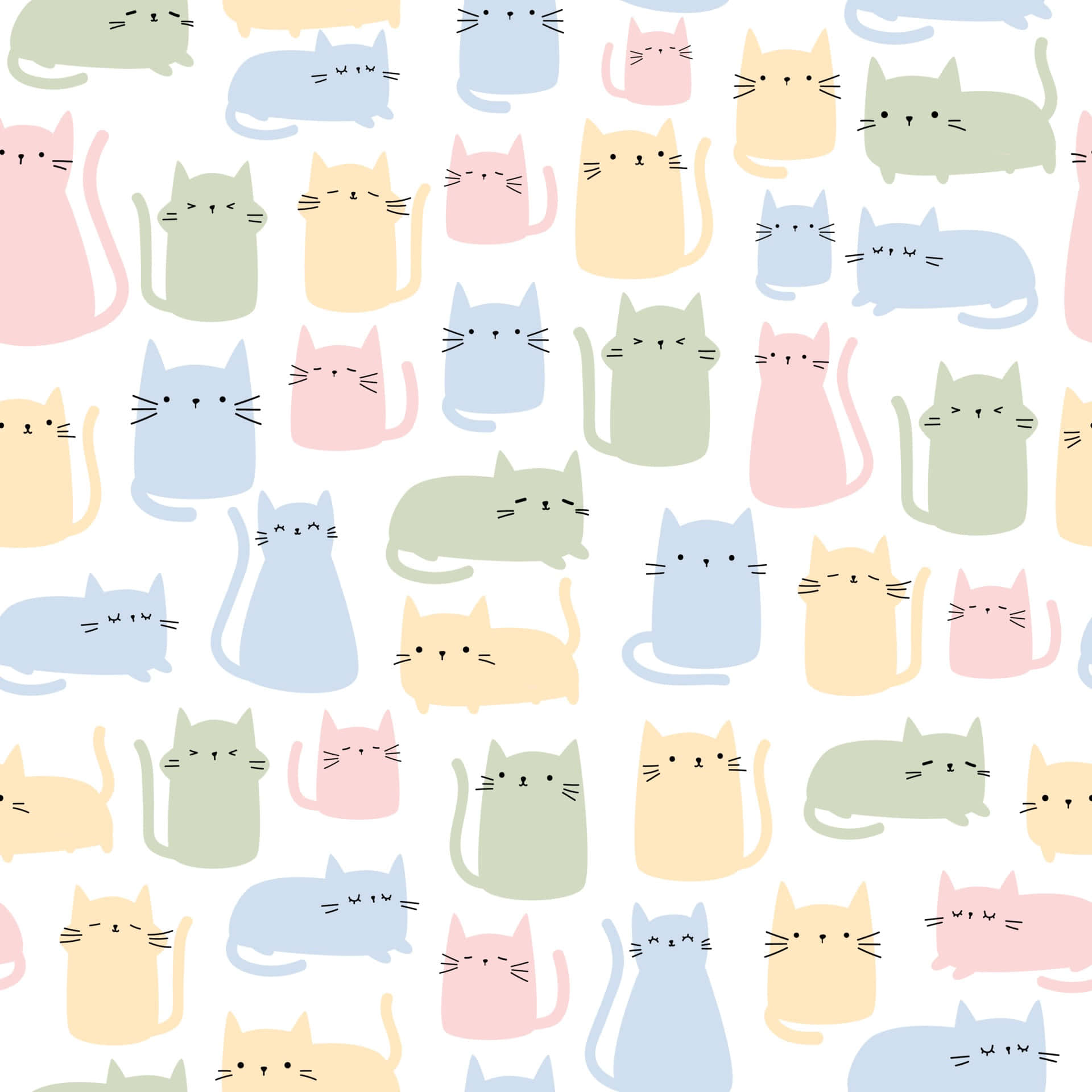 kawaii pastel laptop, pastel-colored cartoon cats, playful pattern, Full HD Desktop Wallpaper