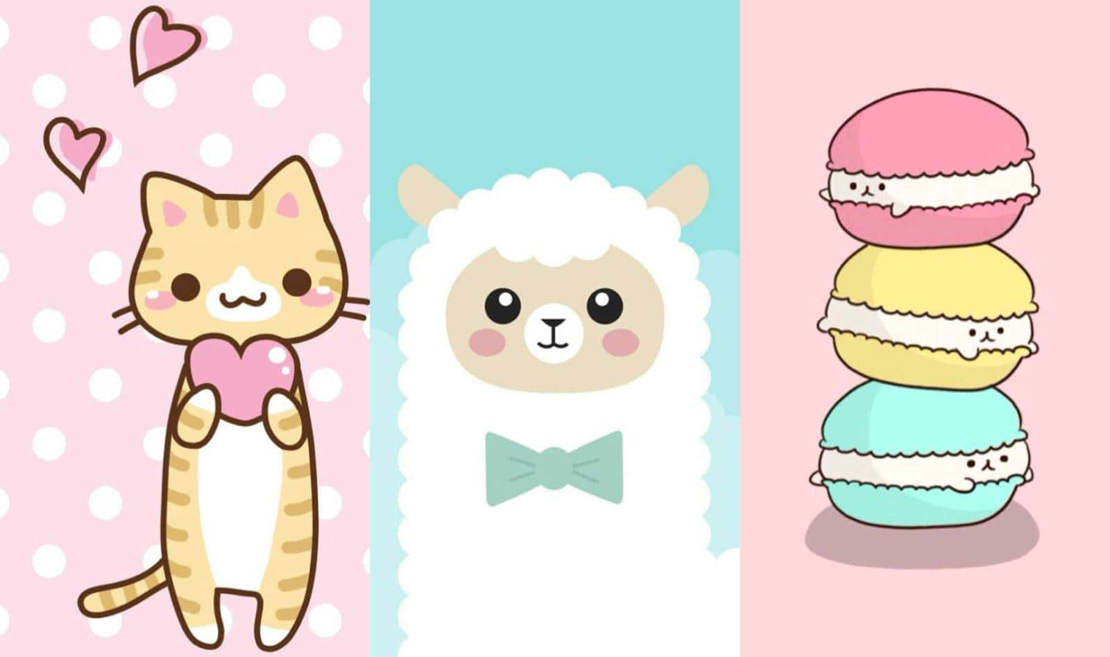 kawaii kawaii wallpapers, cute cartoon cat, fluffy alpaca, HD Desktop Wallpaper