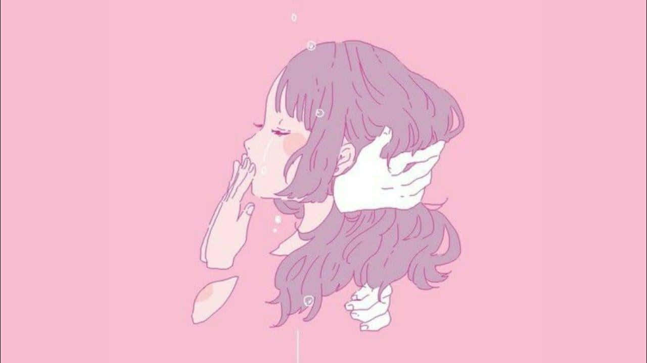 Kawaii Pastel Laptop, anime girl, purple hair, HD Desktop Wallpaper