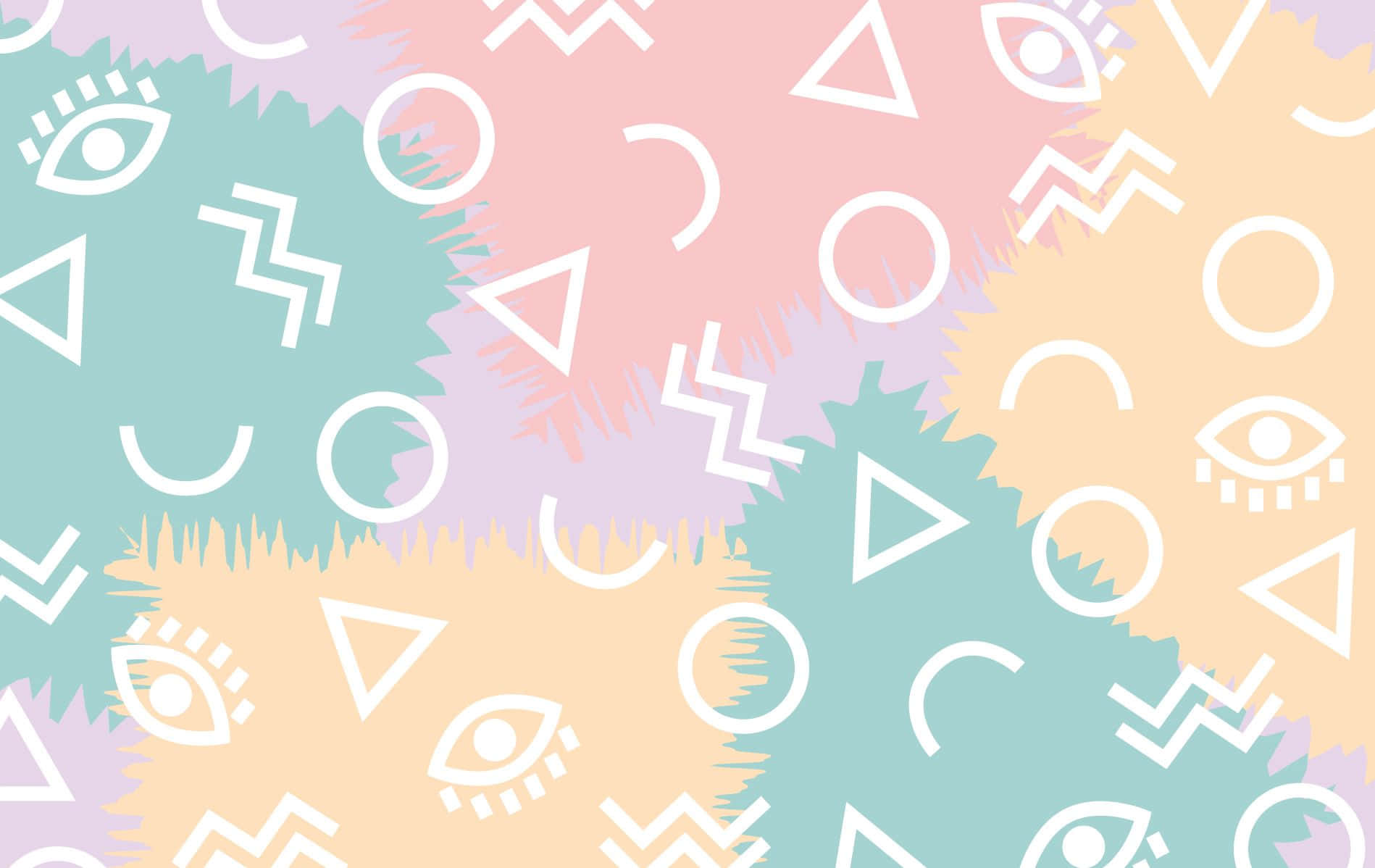 kawaii pastel laptop, pastel-colored, white geometric shapes, HD Desktop Wallpaper