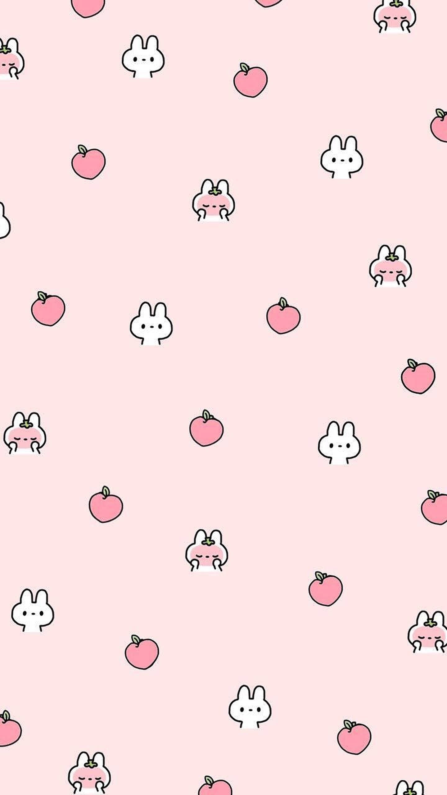 kawaii pastel pink background, soft pink, cute white bunny faces, 2K Phone Wallpaper