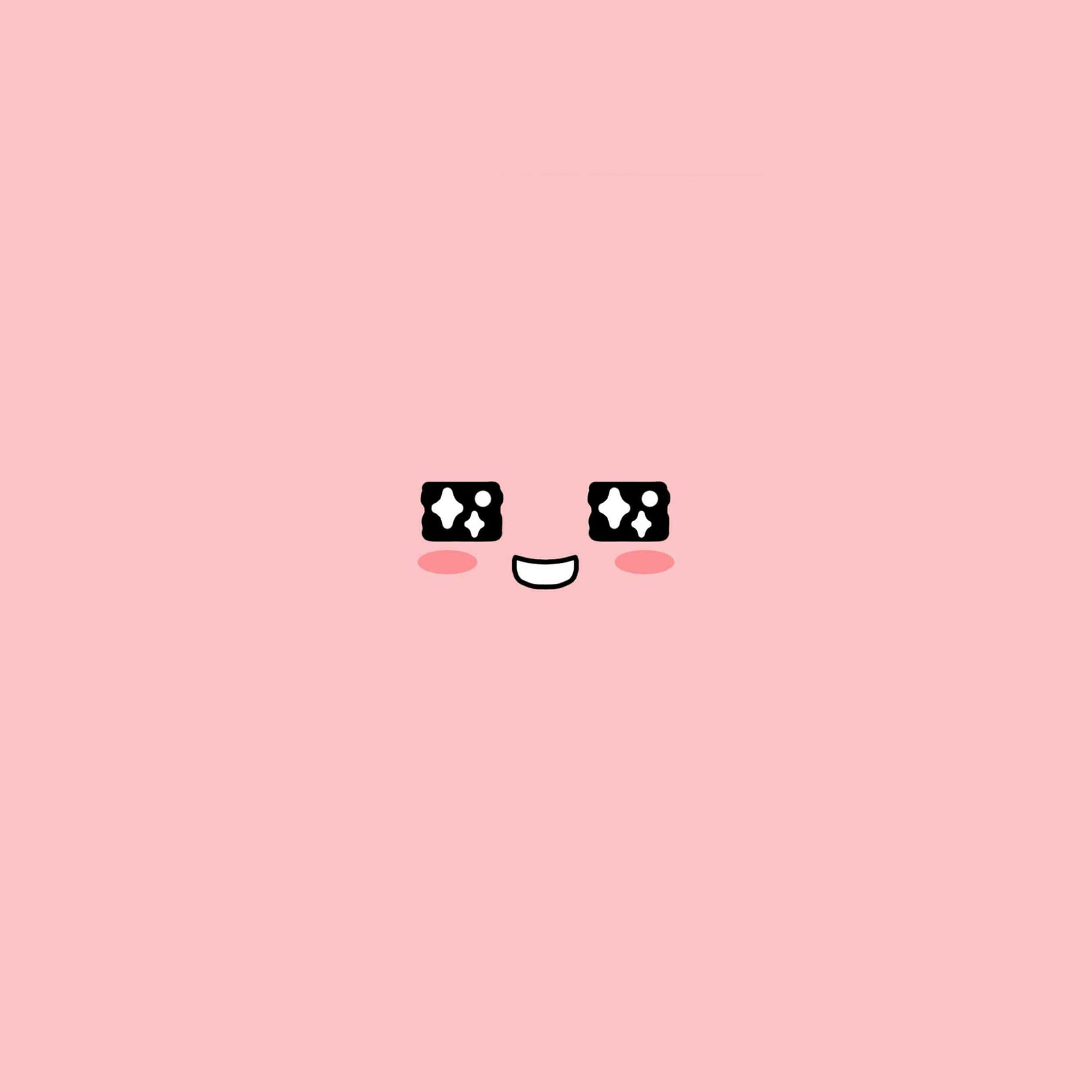 Kawaii Pastel Pink Smile Face, sparkly eyes, blush cheeks, 2K Desktop Wallpaper