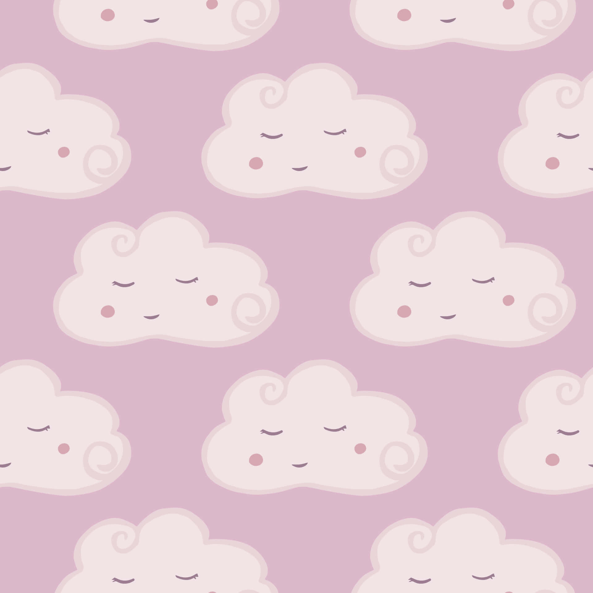 pastel pink, smiling clouds, white clouds, Full HD Desktop Wallpaper