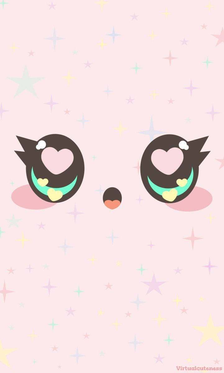 pink kawaii eye, heart-shaped eyes, pastel pink starry background, SD Phone Wallpaper