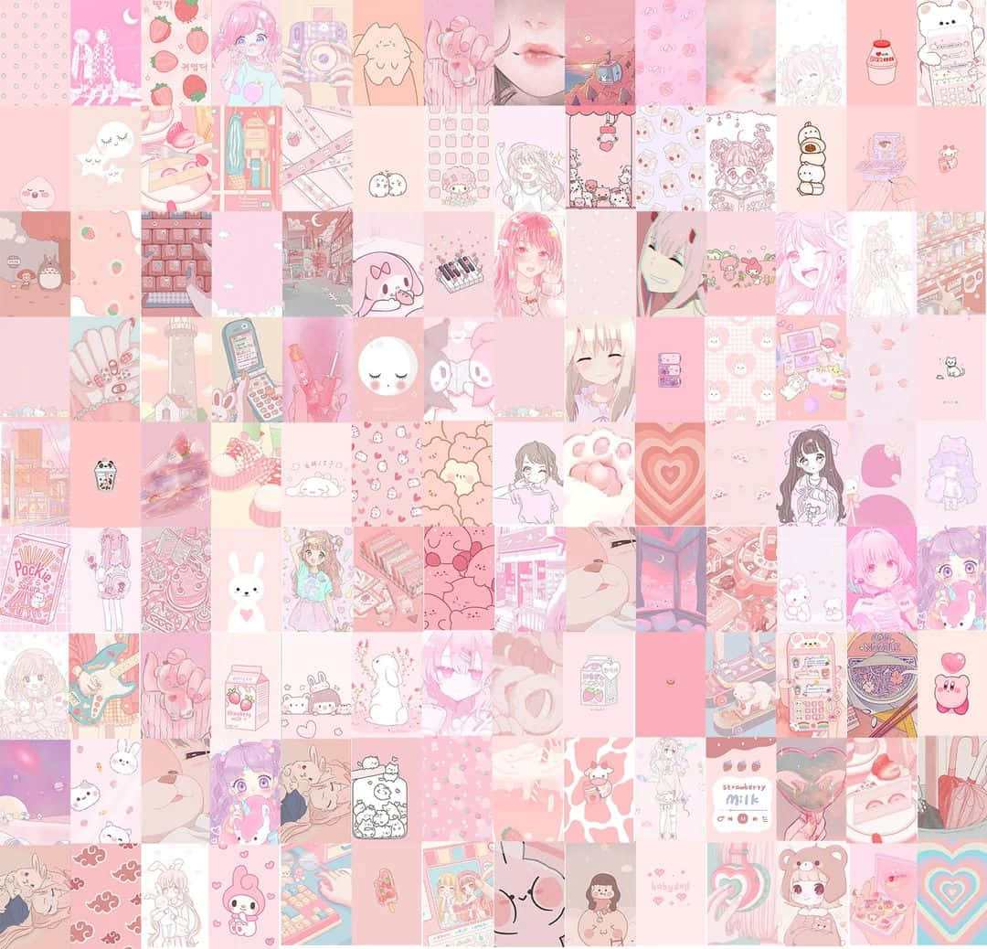pastel pink, collage, anime girls, SD Desktop Wallpaper
