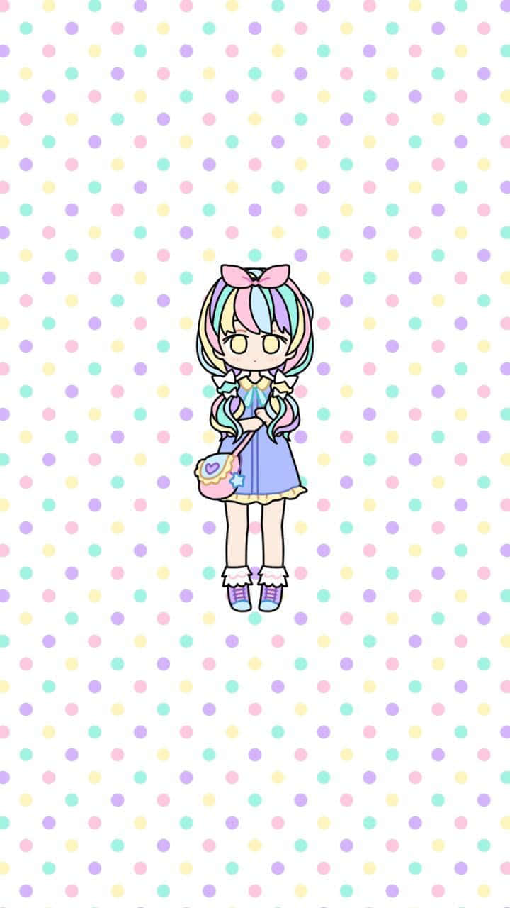 kawaii style, rainbow hair, pink bow, HD Phone Wallpaper