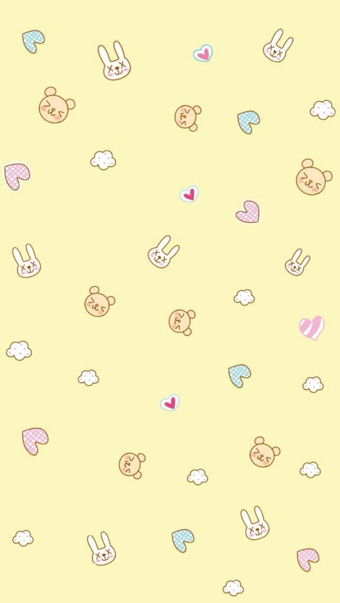 Kawaii Pastel, pastel yellow, cute cartoon bunnies, SD Phone Wallpaper