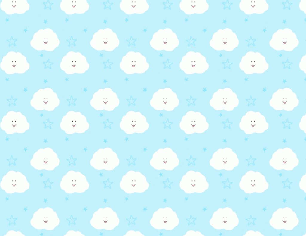 blue background, white and blue sheep, smiling white clouds, SD Desktop Wallpaper