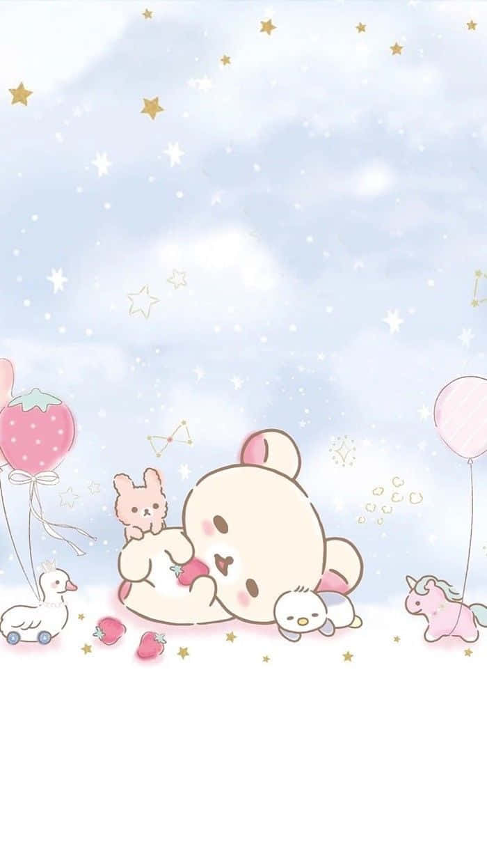 pastel bear, small bunny, starry sky, SD Phone Wallpaper