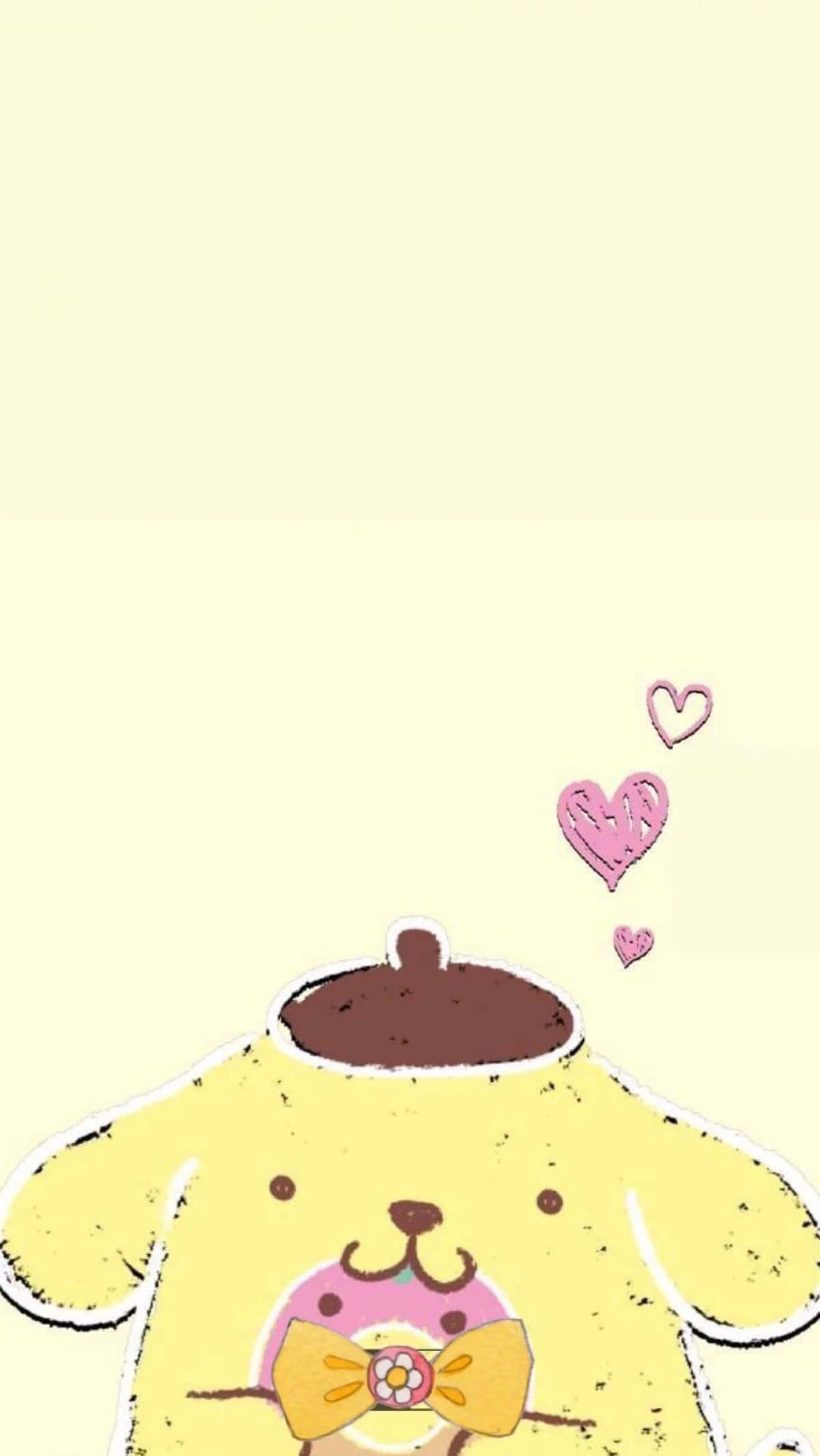kawaii pastel, yellow cartoon dog, pink donut bowtie, Full HD Phone Wallpaper
