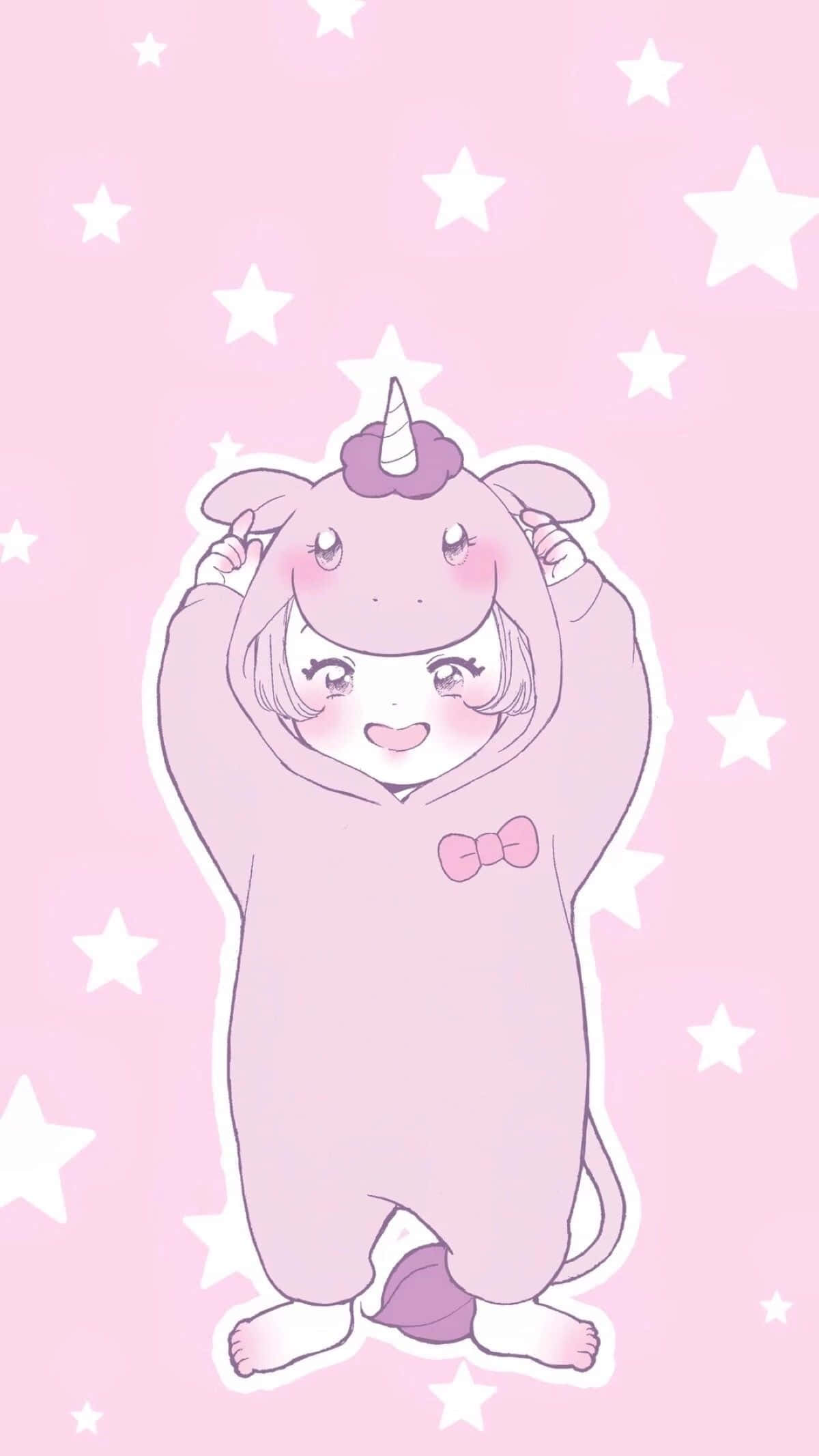 kawaii pastel, pink unicorn onesie, anime girl, Full HD Phone Wallpaper