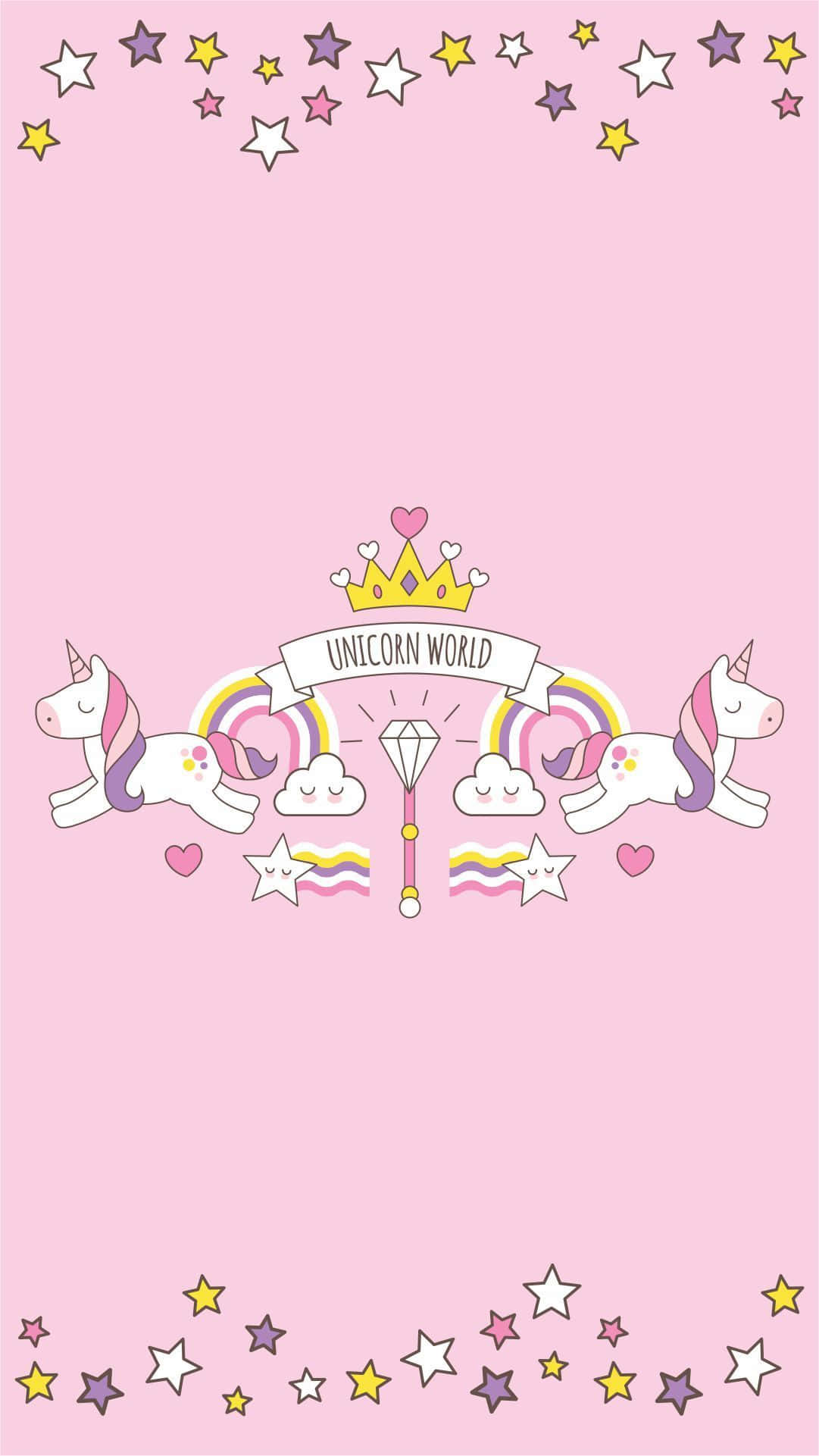 kawaii pastel, cartoon unicorns, crown, Full HD Phone Wallpaper