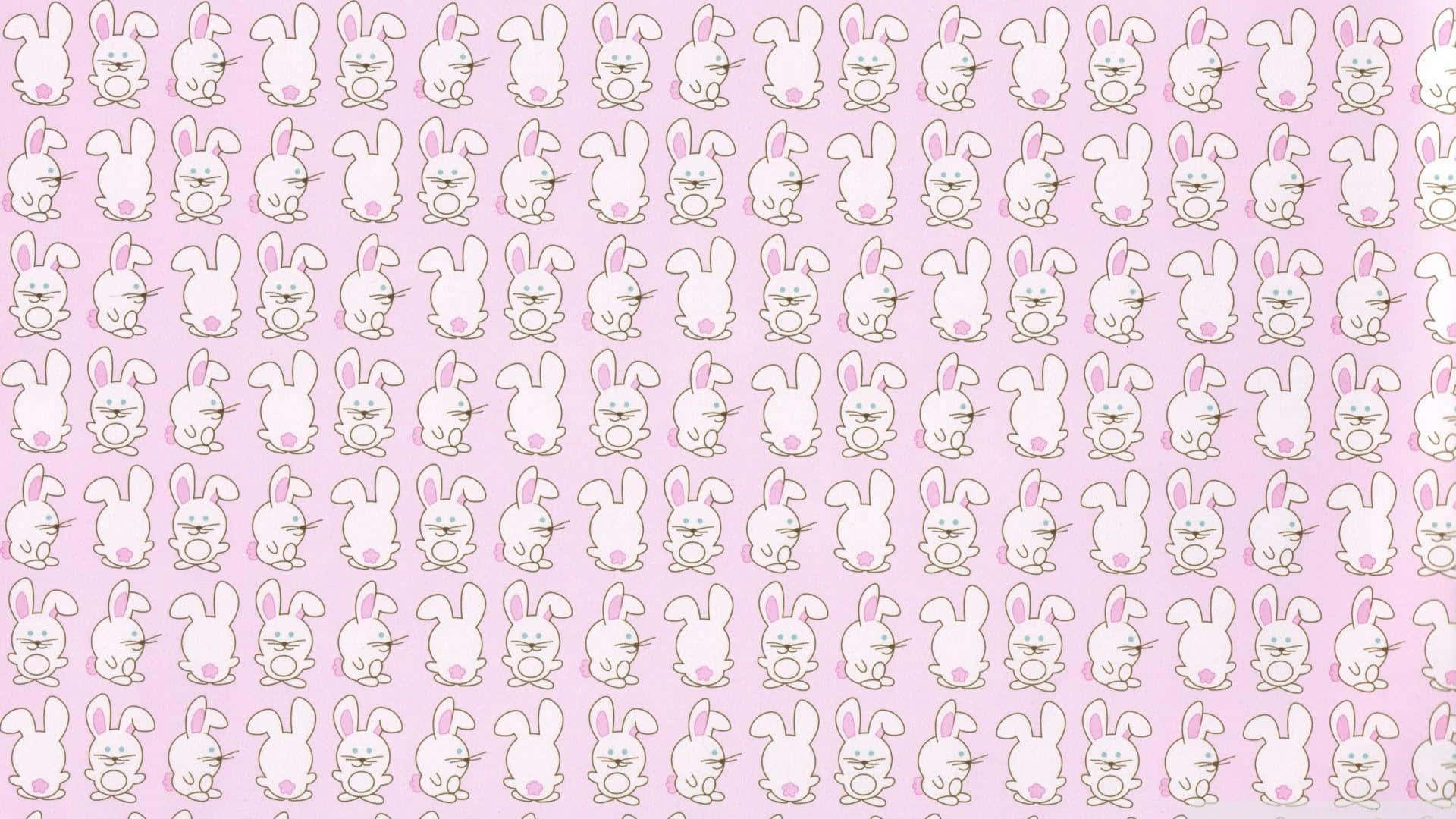 kawaii pink aesthetic desktop, white cartoon bunnies, pink ears, Full HD Desktop Wallpaper