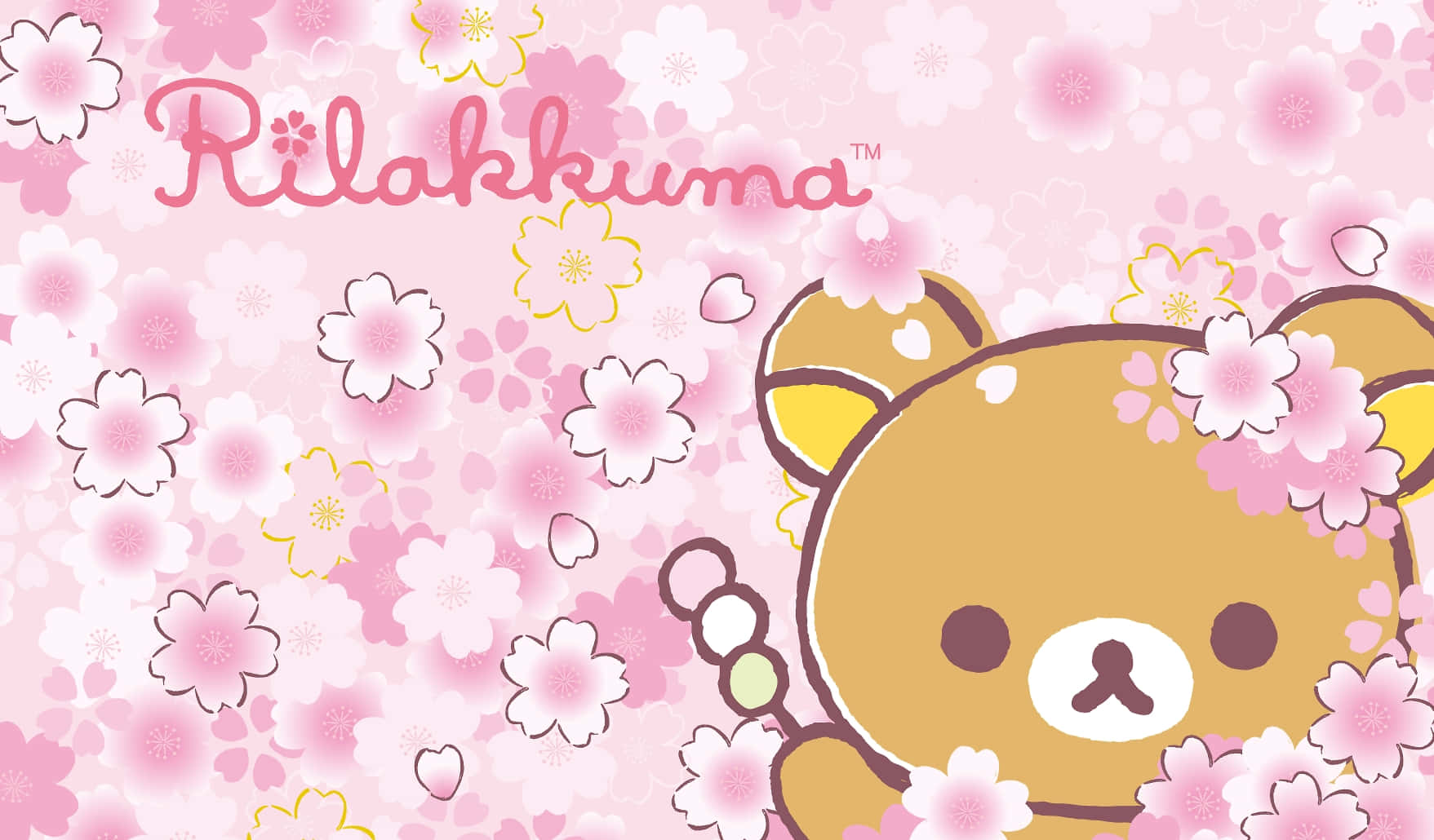 kawaii pink aesthetic desktop, brown bear character, pink cherry blossoms, HD Desktop Wallpaper