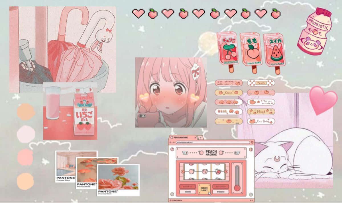 pastel pink, anime girl, heart-shaped blush, SD Desktop Wallpaper