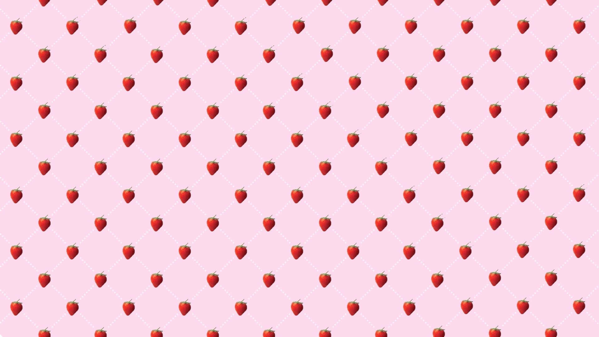 kawaii pink aesthetic desktop, red strawberries, soft pink background, Full HD Desktop Wallpaper