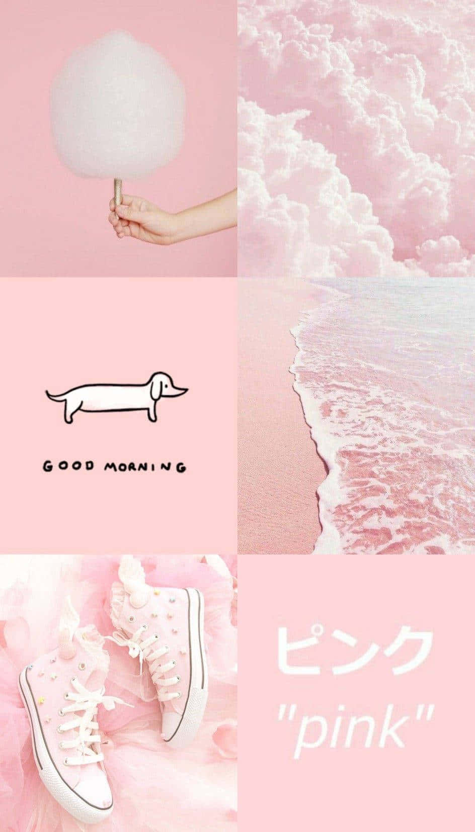 kawaii pink aesthetic, cotton candy, dachshund graphic, HD Phone Wallpaper