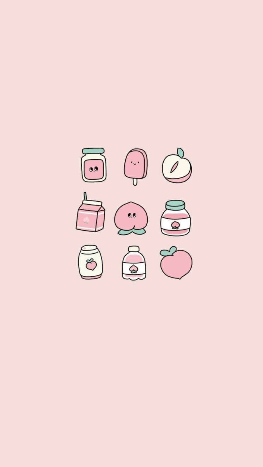 kawaii pink aesthetic, peach-themed cartoon food items, soft pink background, HD Phone Wallpaper