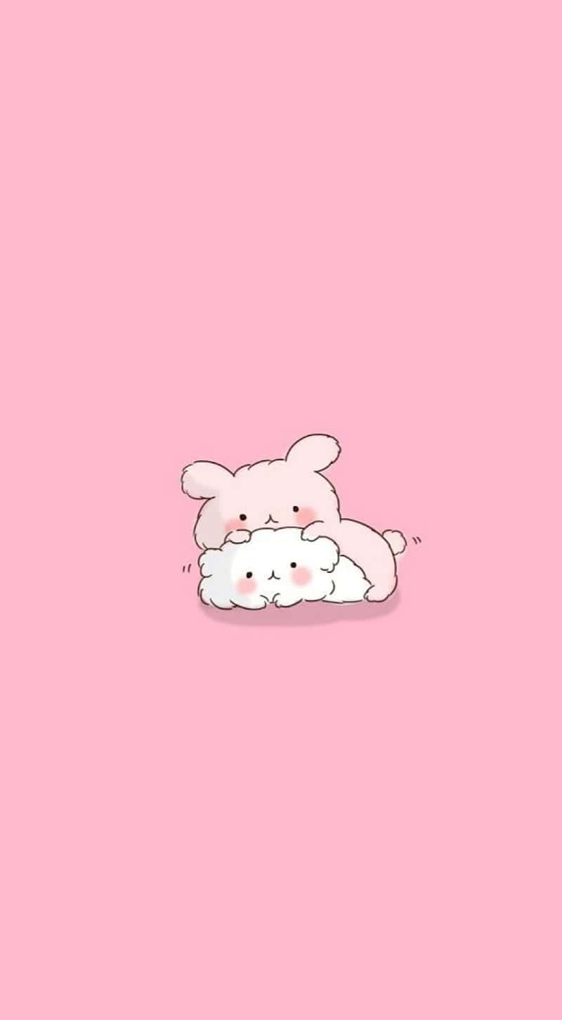 kawaii pink aesthetic, cartoon bunnies, pink background, HD Phone Wallpaper