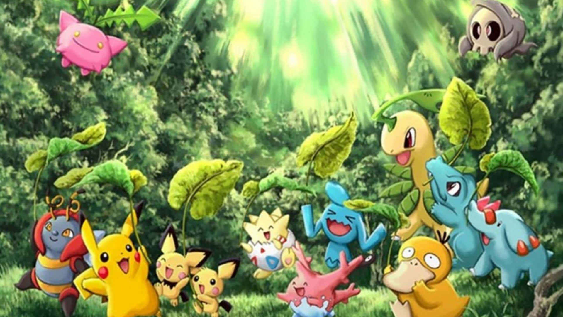 Kawaii Pokemon, forest clearing, sunlit forest, Full HD Desktop Wallpaper