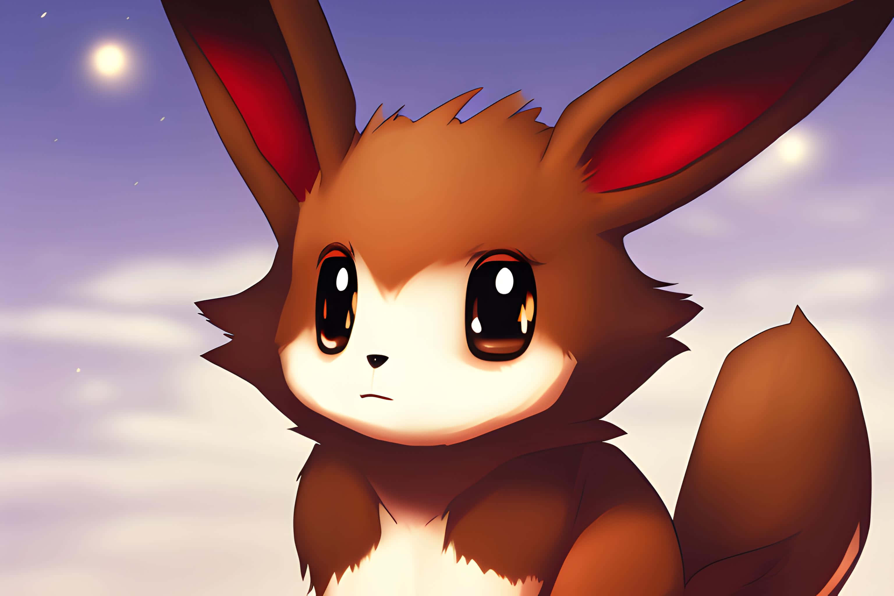 cute Eevee, twilight sky, stars, 2K Desktop Wallpaper