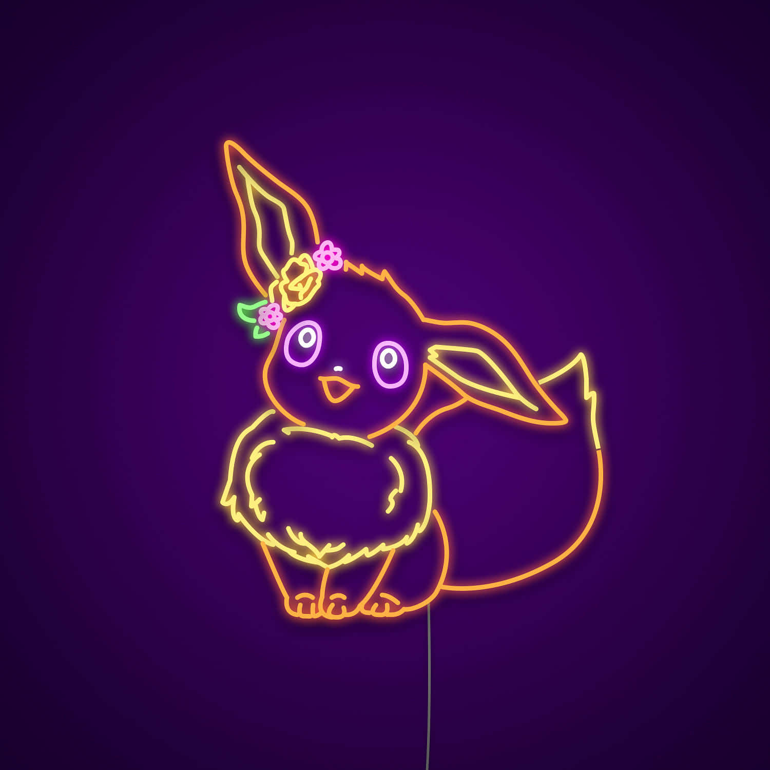 Neon Kawaii Pokemon, glowing neon outline, cute rabbit-like creature, HD Desktop Wallpaper