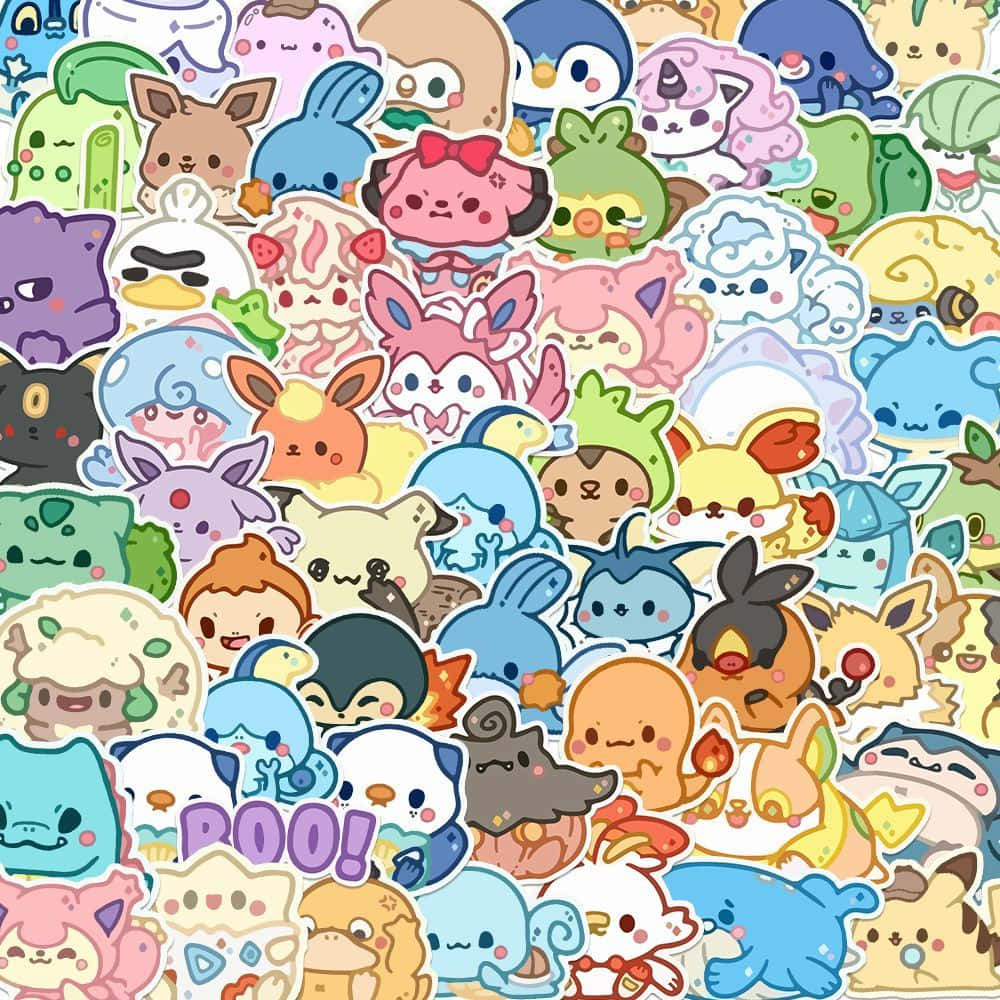 Kawaii Pokemon, collage, cute cartoon Pokémon stickers, SD Desktop Wallpaper