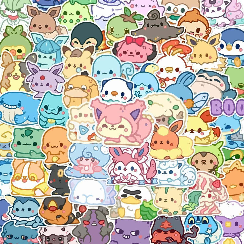 Kawaii Pokemon, collage, cute cartoon Pokémon stickers, SD Desktop Wallpaper