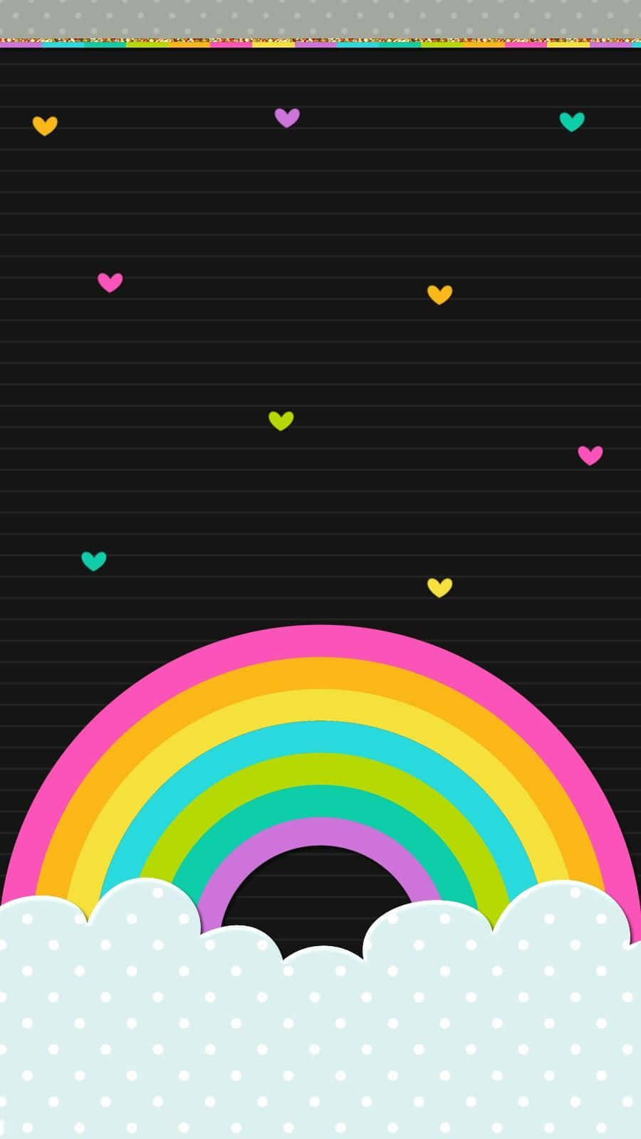 kawaii rainbow, cartoon rainbow, polka-dotted clouds, HD Phone Wallpaper