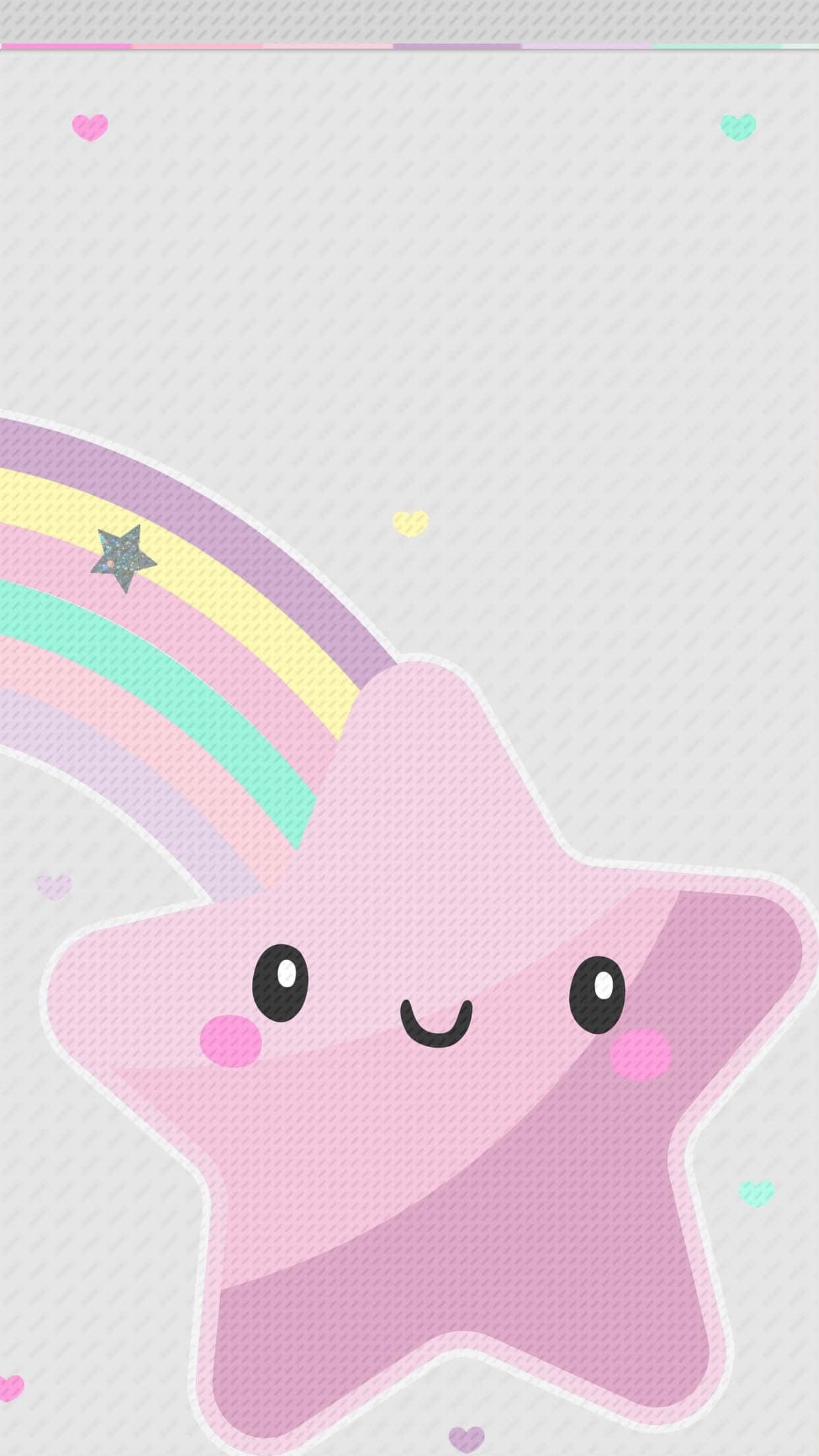 kawaii rainbow, pink star, smiling face, Full HD Phone Wallpaper