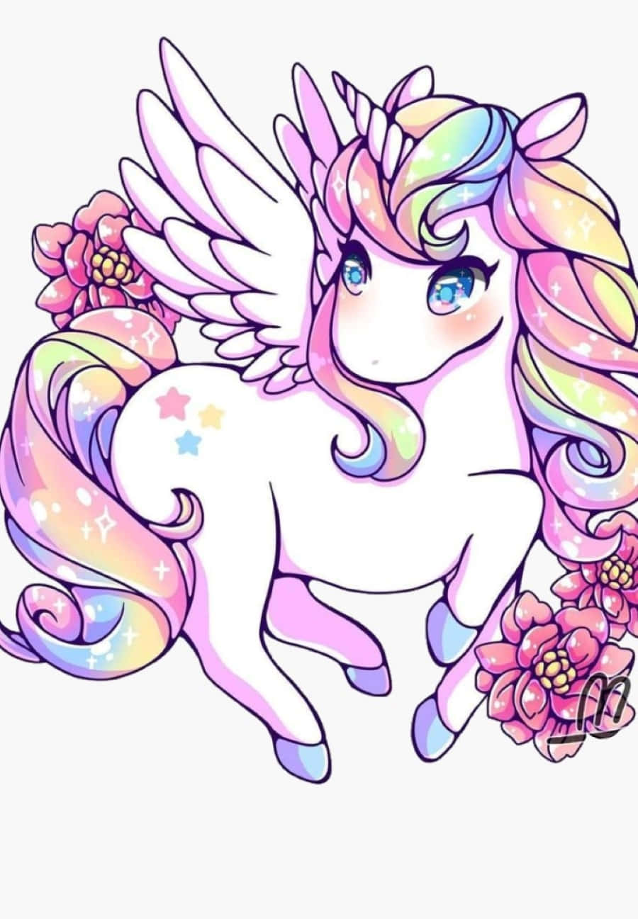 kawaii rainbow, chibi-style winged unicorn, rainbow mane tail, HD Phone Wallpaper