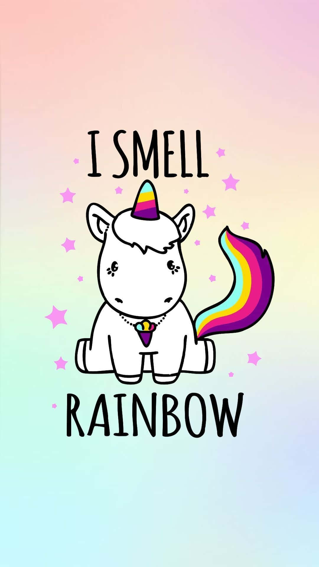 kawaii rainbow, cartoon unicorn, rainbow horn, Full HD Phone Wallpaper