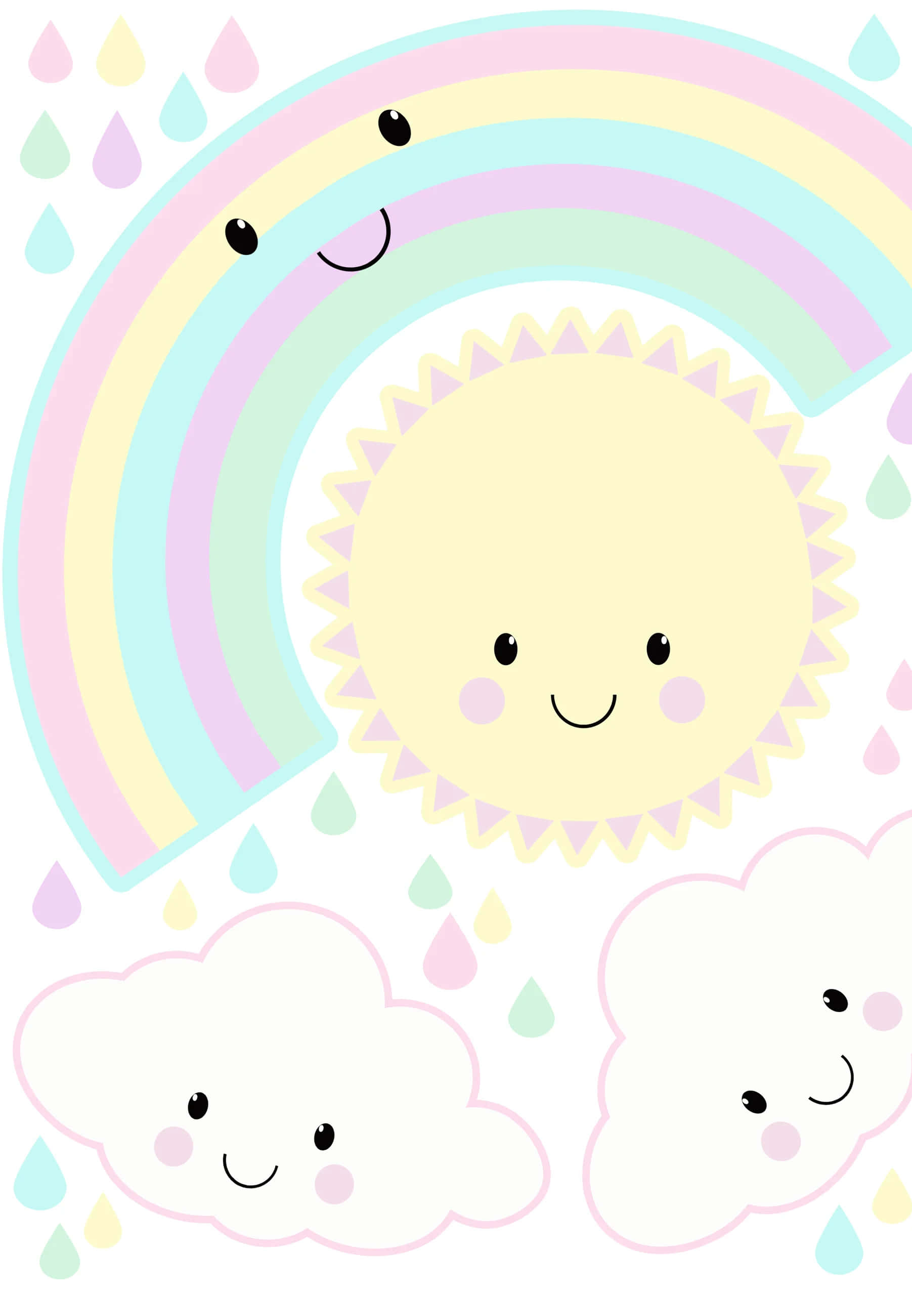 Kawaii Rainbow, cartoon sun, rainbow, Full HD Phone Wallpaper