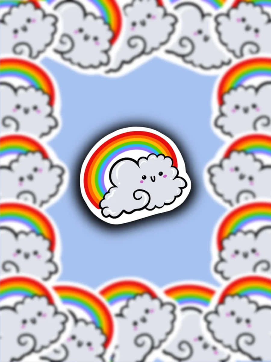 Kawaii Rainbow, rainbow, light blue background, SD Phone Wallpaper