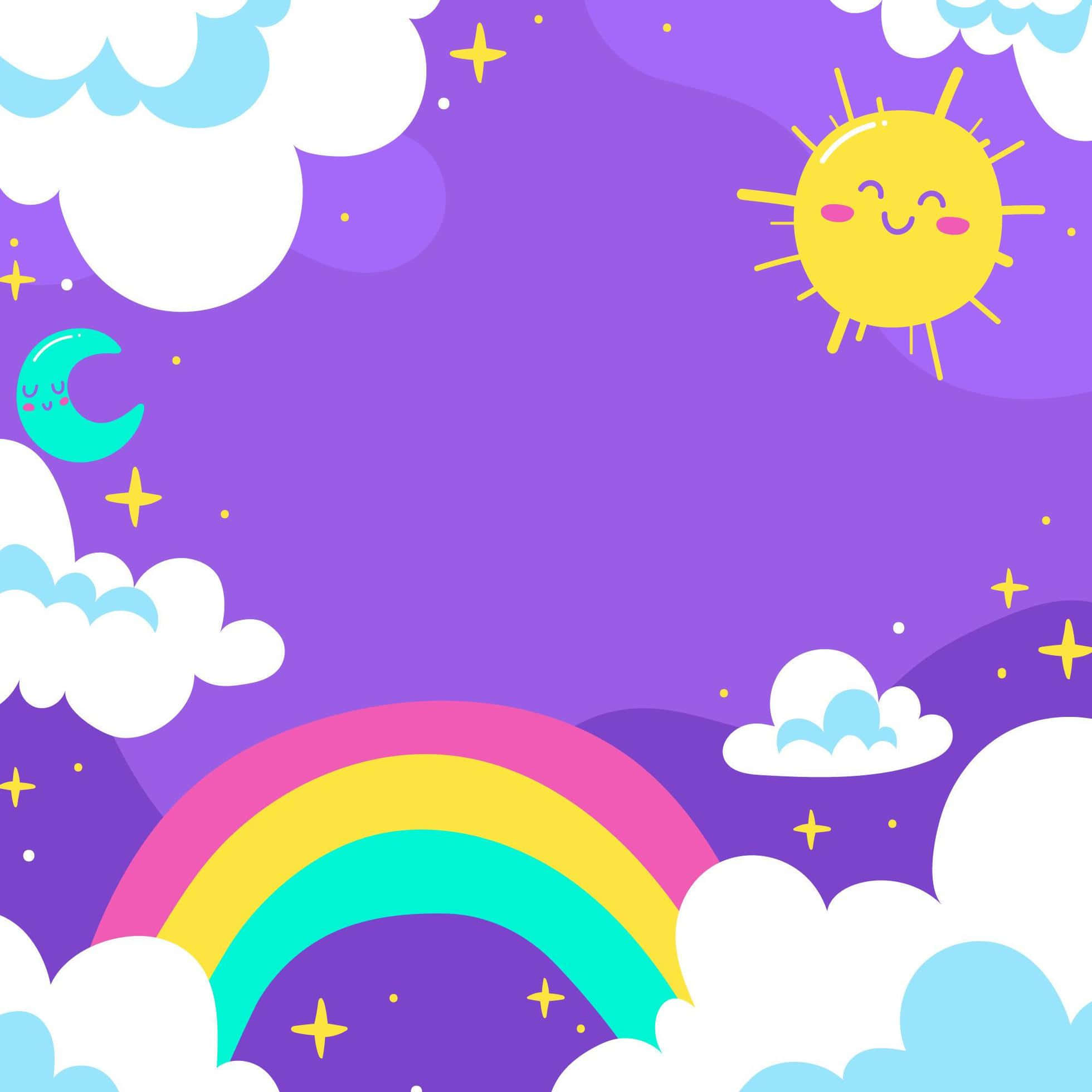 Kawaii Rainbow, smiling sun, moon, Full HD Desktop Wallpaper