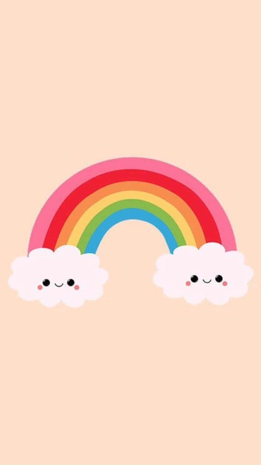 kawaii rainbow, smiling clouds, soft peach background, HD Phone Wallpaper