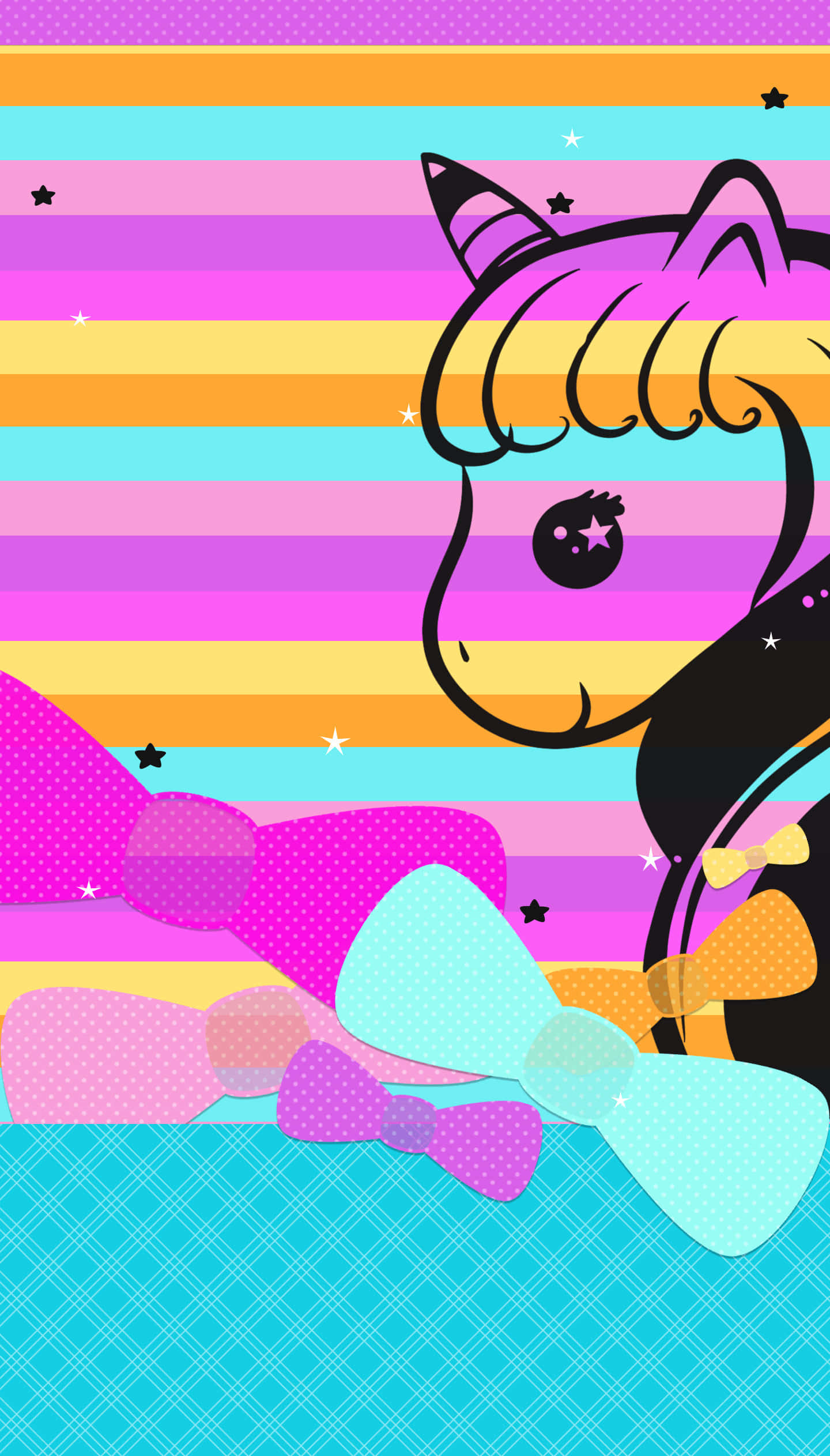 kawaii rainbow, cartoon unicorn, starry eye, Full HD Phone Wallpaper