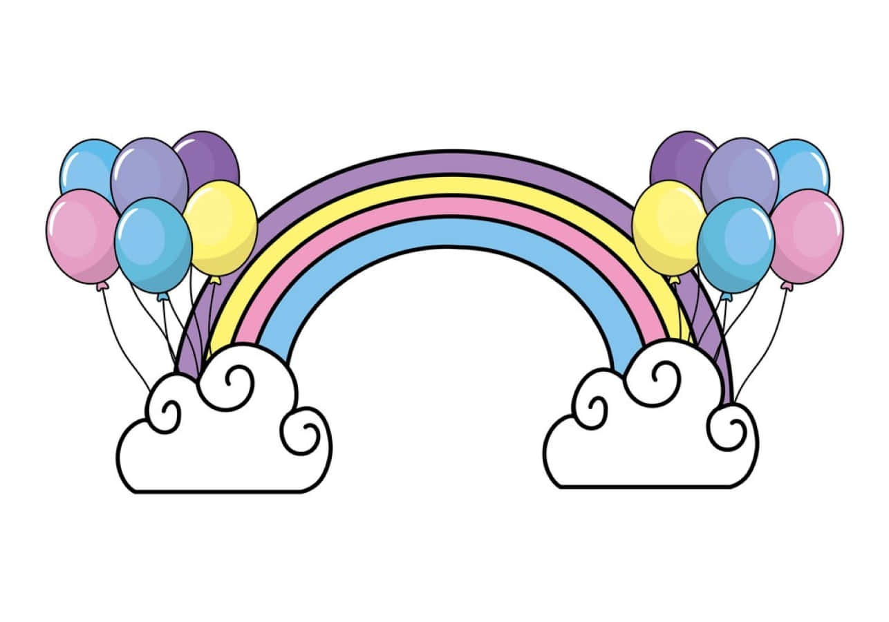kawaii rainbow, pastel balloons, swirling clouds, HD Desktop Wallpaper