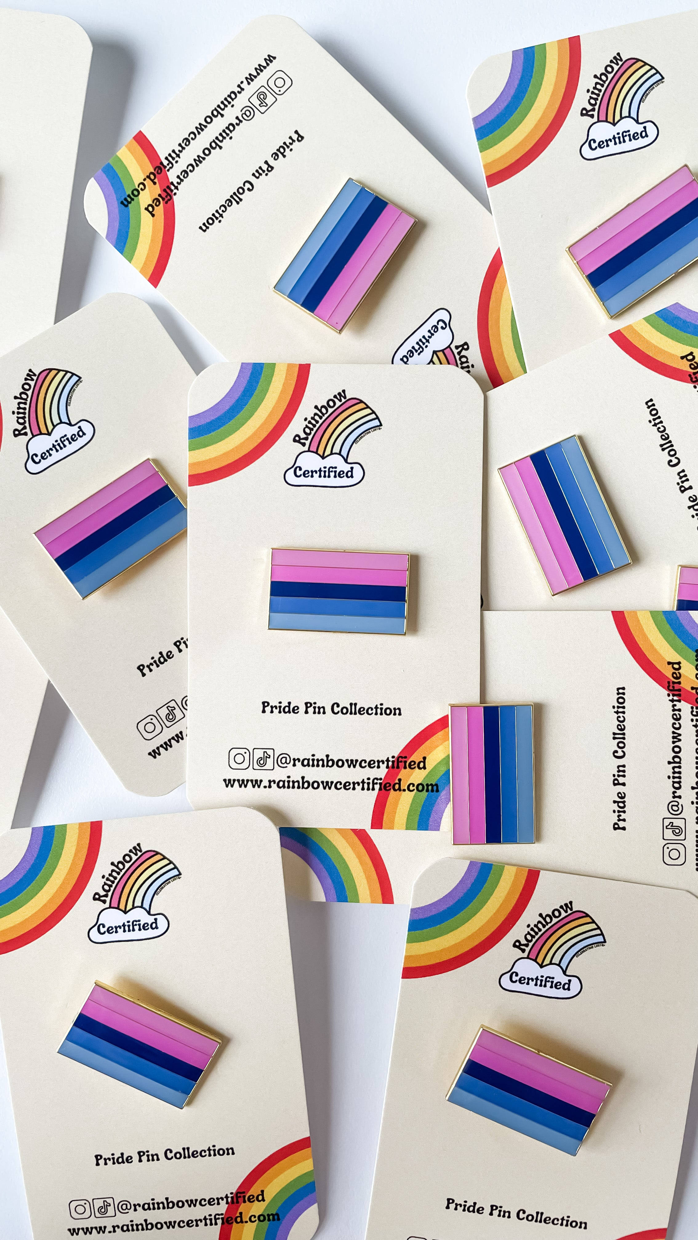 Pride pins, pink blue and purple stripes, branded cards, 4K Phone Wallpaper