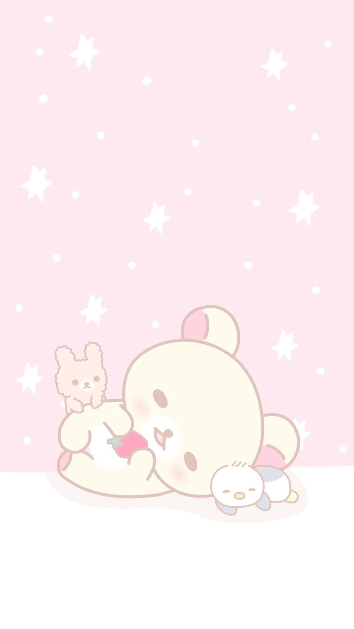 Kawaii Rilakkuma, pastel bear, starry pink sky, Full HD Phone Wallpaper