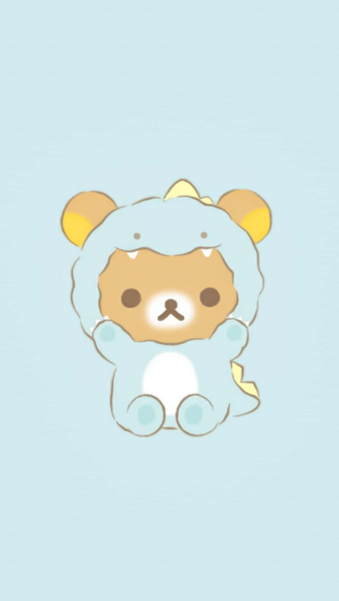 Kawaii Rilakkuma, light blue fluffy dragon costume, yellow horns, Full HD Phone Wallpaper