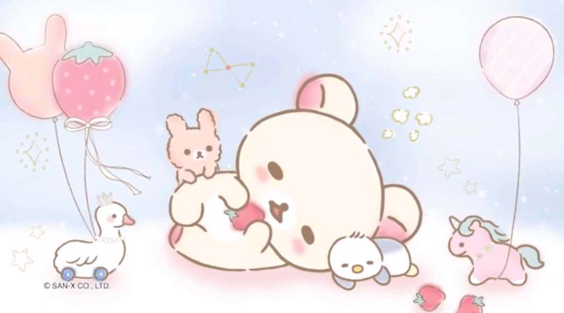 Kawaii Rilakkuma, cream bear, strawberry, Full HD Desktop Wallpaper